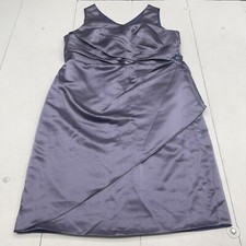 JJ  s House Sheath Column V Neck Satin Cocktail Dress Stormy Purple Women 18 New