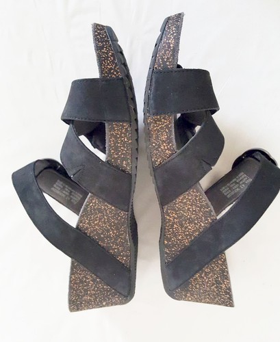 Dansko Sandal Sz 10 42 Susie Slide Open Toe Strap Black Wedge Platform - Picture 3 of 6
