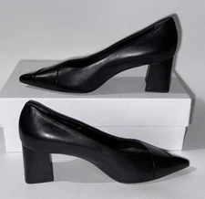 AGL Block Heel Pumps Stefy Attilio Giusti Leombruni  Black Leather Size 7 $415
