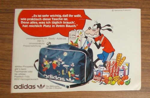 Seltene Werbung vintage ADIDAS Sport Goofy Umhängetasche Sporttasche 1982