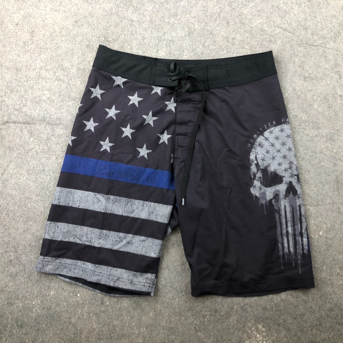 Howitzer Board Shorts Mens 30 Black Blue Striped Military Grunt