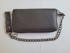 Genuine Leather Biker Wallet With Chain Brown Trucker All Over Zip 7" Wallet