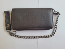 Genuine Leather Biker Wallet W Gun Metal Chain Brown Trucker All Over Zip Wallet