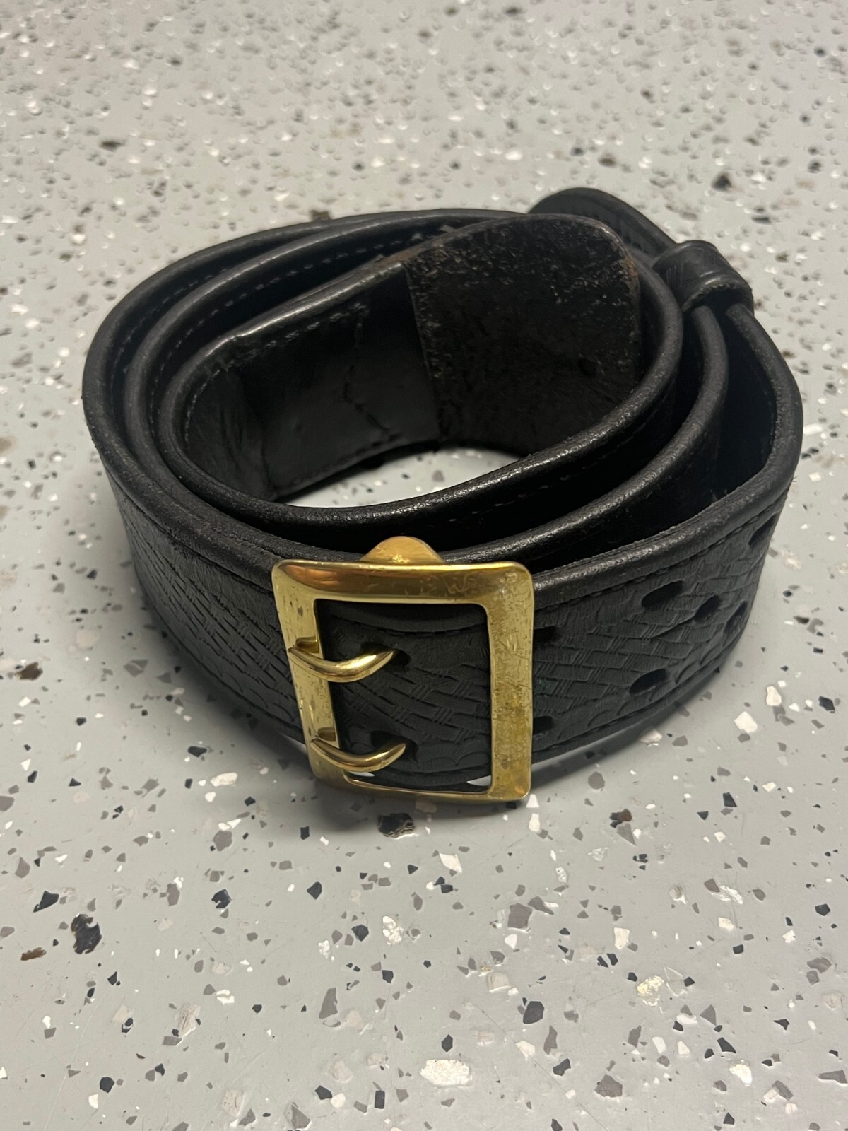 Aker Black Leather Duty Belt B01-38 Size 38 Basketweave w/ Brass Buckle
