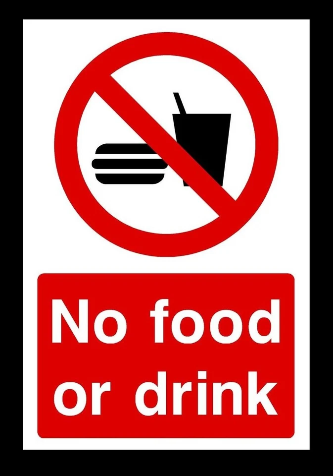 NAMBAWAN 2 x No food or drink - Self Adhesive Plastic Sign Sticker FREE Post P&P UK S1040