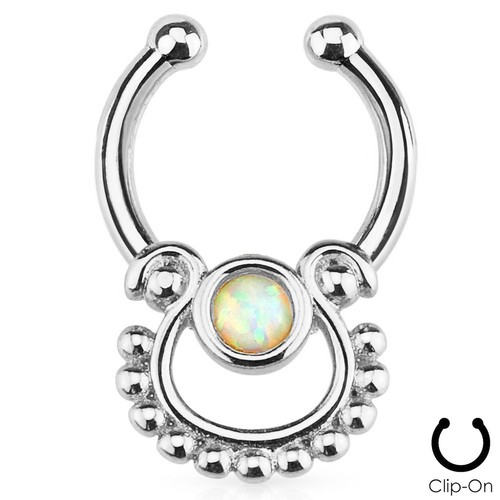Septum Hanger Micro Size w/Opalite Stone - Nose & Cartilage Fitment - Picture 2 of 3