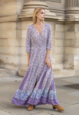 Last Queen Damen Boho Hippie Sommer Maxikleid S/M, M/L