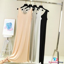 Women Scoop Neck Full Slip Plain Long Vest Dresses Camisole Liner Under Dress