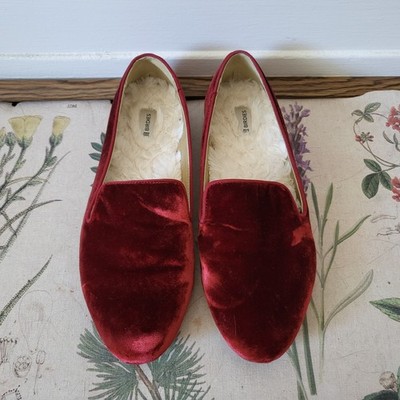 Birdies Red Velvet Cushioned Fuzzy Shearling Lined Women's Flats Loafers Size 9
