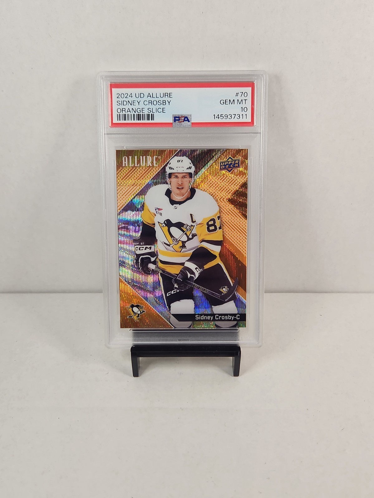 2024 UD Allure #70 Sidney Crosby Orange Slice PSA Gem Mint 10 Penguins POP 2 view 3