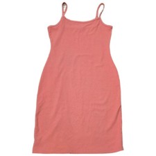 Fashion Nova Womens Ribbed Bodycon Mini Dress Coral Pink Spaghetti Strap Size M