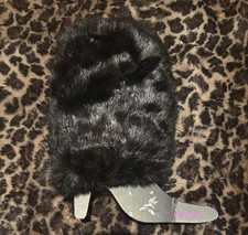 Black Faux Fur Boot Cuff Leg Warmers Footless Mid Calf 1 Pair Women