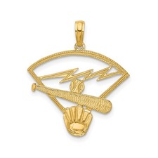 14k Yellow Gold Baseball Pendant Glove Bat Ball Lightning Home Plate Charm