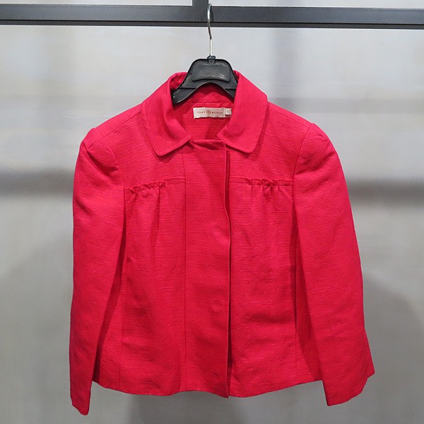 Tory Burch Cropped Red Jacket Cotton Linen Blend Women