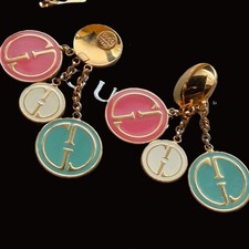 GUCCI Earrings Limited Vintage AUTH Logo Clip on GG Round 1991 Coin Gold Crank