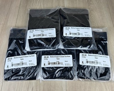 New 5ct Ames Walker Compression Stockings Blk Closed Toe Knee High 20-30 mmHg LG