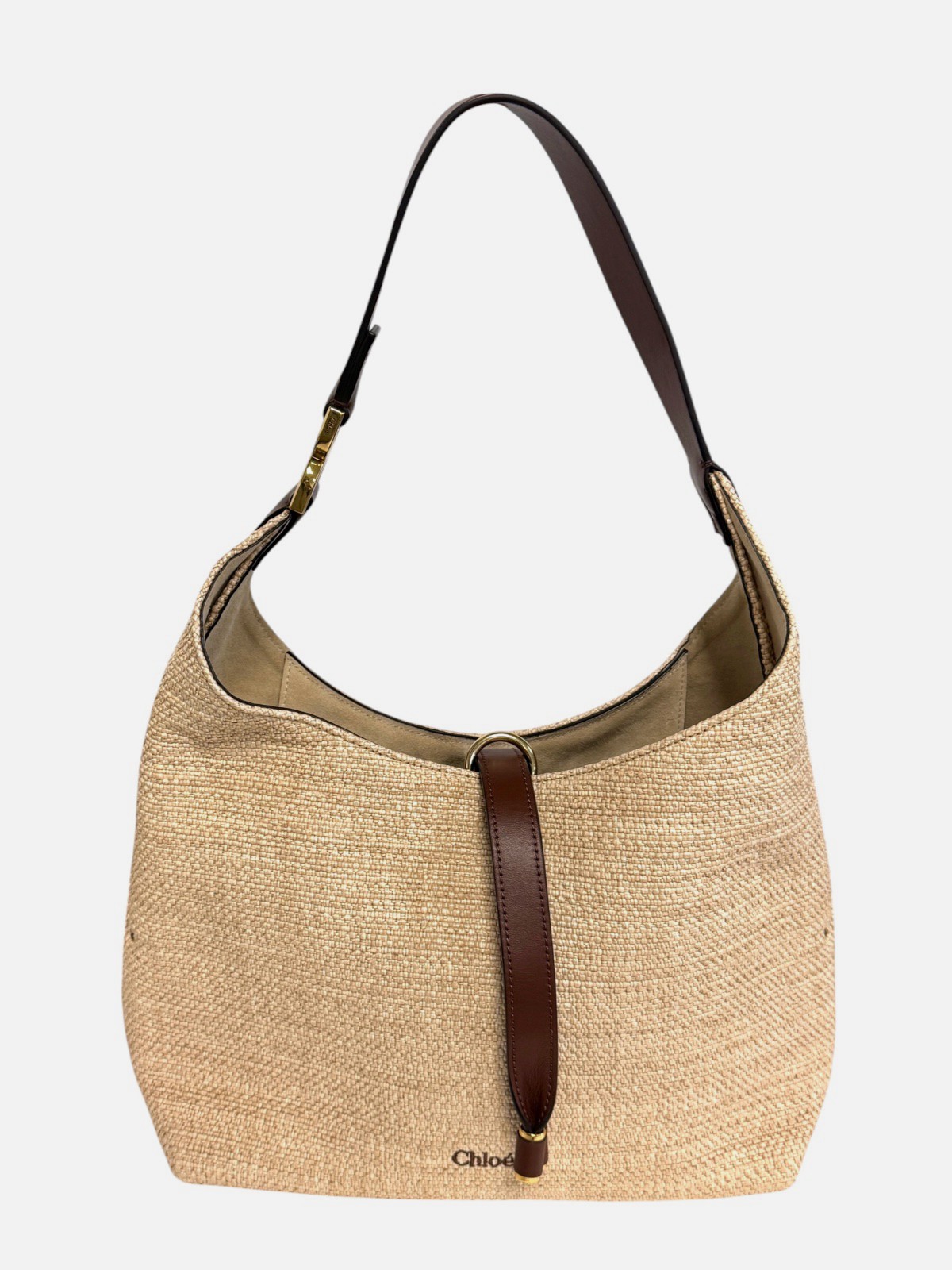 Chloe Women's Beige Marcie Raffia Leather Logo Shoulder Purse Bag