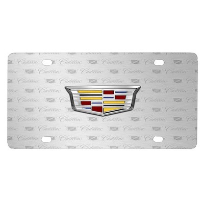 Cadillac Crest 3D Logo on Logo Pattern Brushed Aluminum License Plate