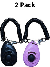 Two Pack of Ergonomics Dog Training Clickers with Wrist Straps. Black & Pink