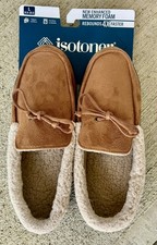 Isotoner Mens Signature Memory Foam Slippers - Brown L 9.5-10.5 - NEW NWT 