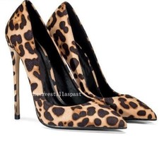 Women's Faux Suede Leopard Print Pumps High Heels Pointed Toe Shoes Dress Party
