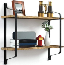 Mensola Da Parete 2 Ripiani Struttura in Metallo Nero Scaffali in Legno MDF Desi