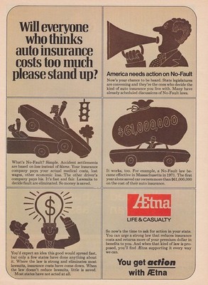 1973 Aetna Insurance: Costs Too Much Please Stand Up Vintage Print Ad