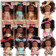 Adorable 6 Pack African Girl Dolls - Posable 4-Inch African American Dolls with