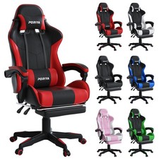 PORIYA Gaming Chair Ergonomic Massage Computer Chair w/ Footrest RGB LED Light