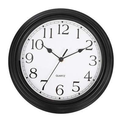 12'' Arabic Numerals Vintage Wall Clock Plastic Finish Clock Pure Black