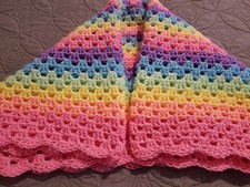 (MP)  bright rainbow hand crochet baby /lap blanket /throw 80x80cms (31.5x31.5")