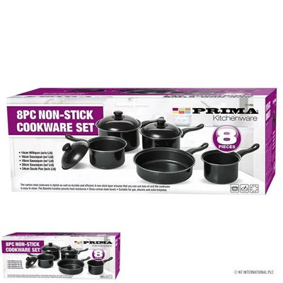 8PC ANTIHAFT CARBON STEEL KOCHGESCHIRR SET MILCHTOPF KOCHTOPF BRATEN GLASDECKEL NEU
