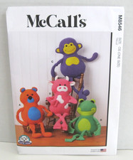 McCall's 17" Plush Animals: Bear, Frog, Monkey Cow 8546 Pattern Uncut