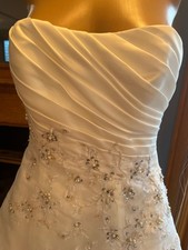  David's Ivory Strapless Embroidered Organza Bridal Gown Wedding Dress Size 4
