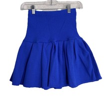 VTG Juniors M Knit Pleated Mini Skirt Royal Blue High Waist USA 80s 90s USA S