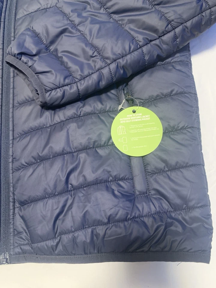 Outdoor Ventures Mens Navy Lightweight Hooded Packable Puffer Jacket NEW Size M - Image 3 of 4
