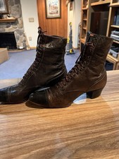 Antique 1910s Edwardian Womens Leather Patent Toe Lace Up French Heel Boots 5.5N
