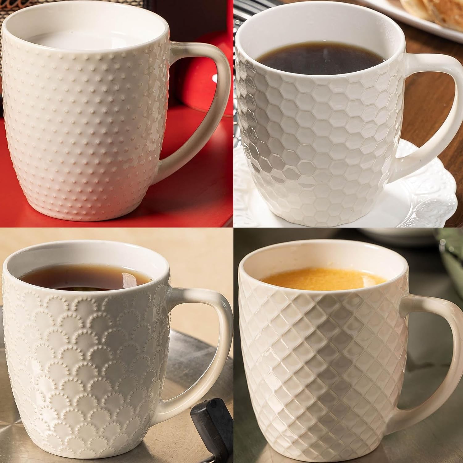 16 oz Coffee Mugs Set of 4 Porcelain Coffee Cups Ceramic Farmhouse Mug W/ Handle