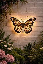 Solar LED Metal Garden/Outdoor Wall Art Butterfly Garden Accessories New