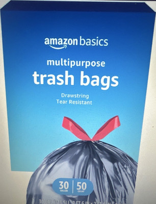 Amazon Basics Multipurpose Trash Bags 30 Gal Drawstring Tear Resistant 50