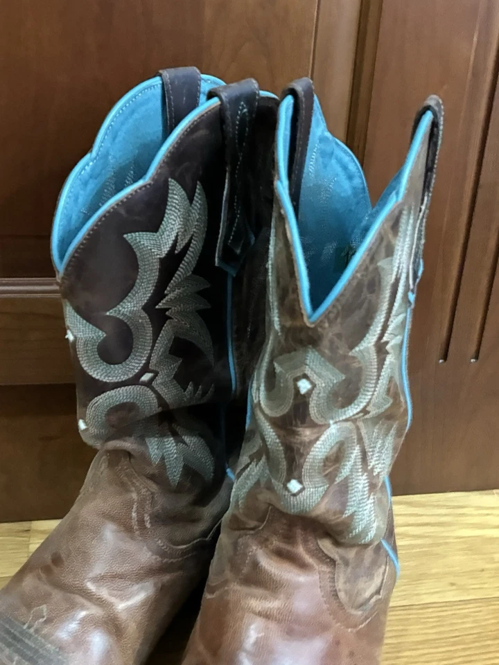 Ariat 10008017 Western Brown  Turquoise Leather Boots Square Toe Women’s Sz. 11B - Image 3 of 4