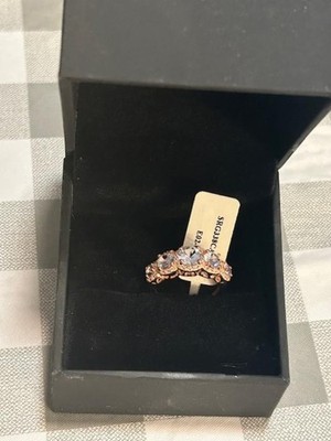 5 stone Aquamarine Ring; 14k Rose Gold over Silver; Size 7; NEW IN BOX!