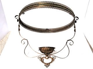 ANTIQUE BRASS VICTORIAN HANGING LIBRARY OIL LAMP FRAME PARTS