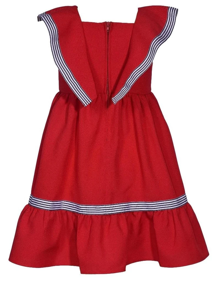 NUEVO Vestido Bonnie Jean Niñas Talla 4T "ROJO AZUL MARINO Y BLANCO RAYAS" Lazo Náutico Nuevo con Etiquetas Foto 3 de 4