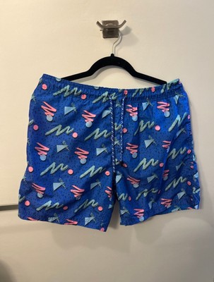 Men s Broken Threads Surf Shorts Retro Size Medium Line Swim Trunks Teal / Pink