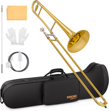 Bb Alto Slide Trombone for Beginners Students - Gold Lacquer Brass Trombone Full