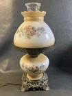 Vintage Bedside Lamp Milk Glass Floral Design