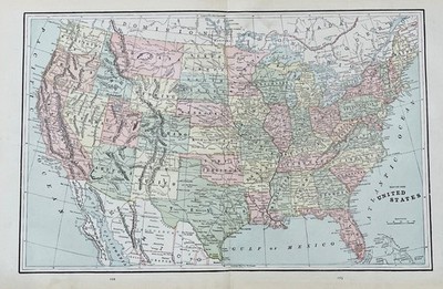 1888 Antique United States Map Vintage Large George Cram USA Map
