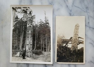 VTG Sitka Alaska Totem pole Real Snapshot photos with man 1930-40s OOAK