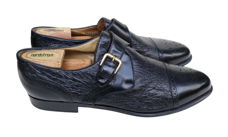 Moreschi Italy Black Calf Skin Leather Cap Toe Monk Strap Dress Shoe SZ 13